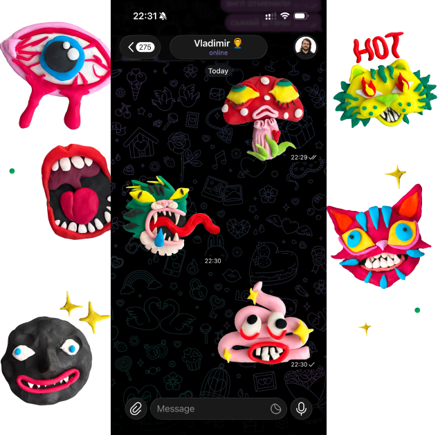 Plasticine stickers in Telegram chat